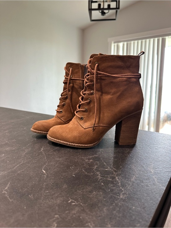 Aldo Shoes - Aldo Brown Suede Lace-Up Block Heel Ankle Boots